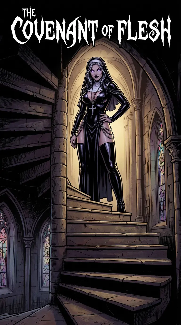 Mother Celestine stands at the top of the stairs