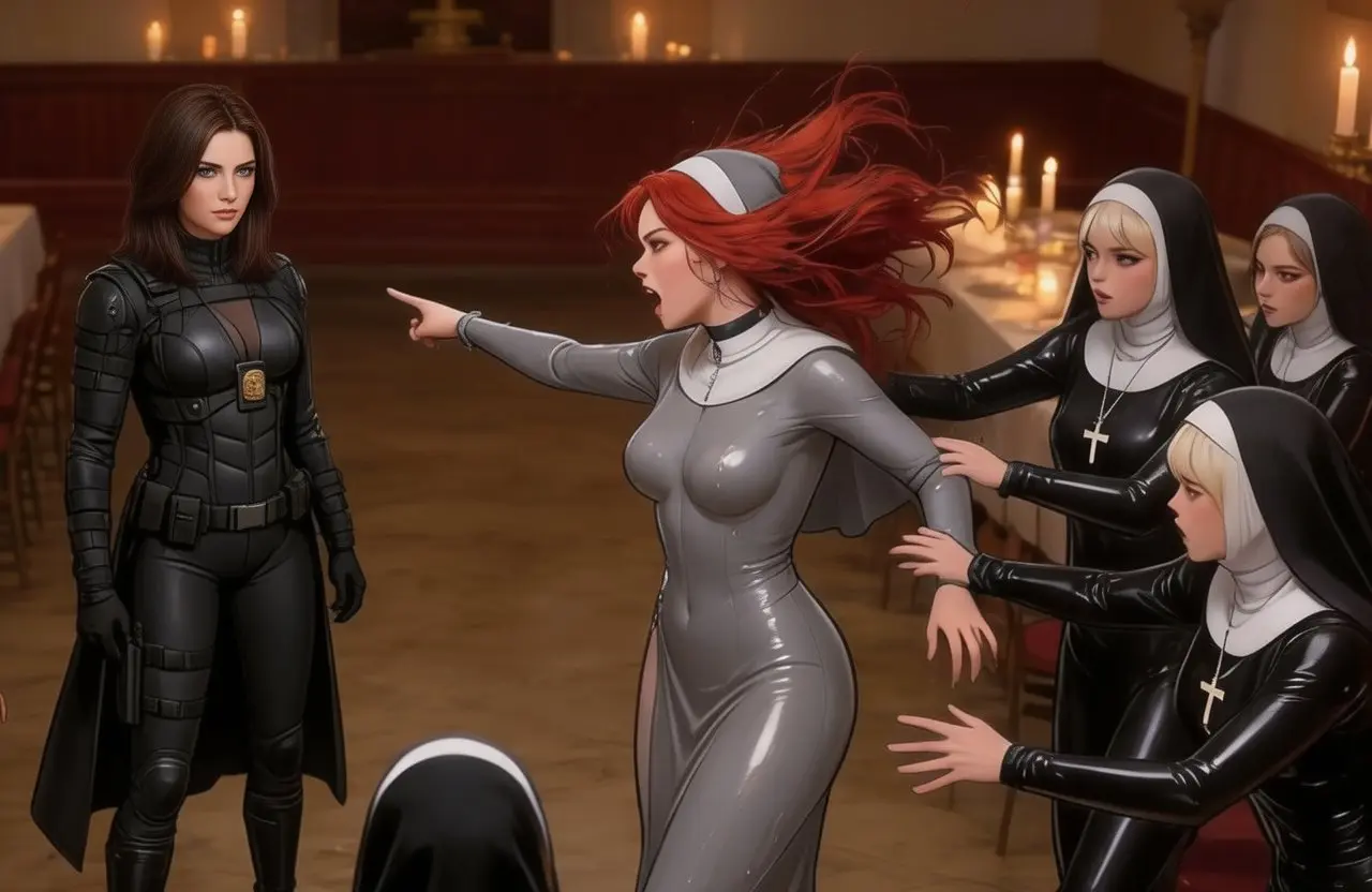 Sister Camille points accusingly at Vera Kade during her emotional breakdown