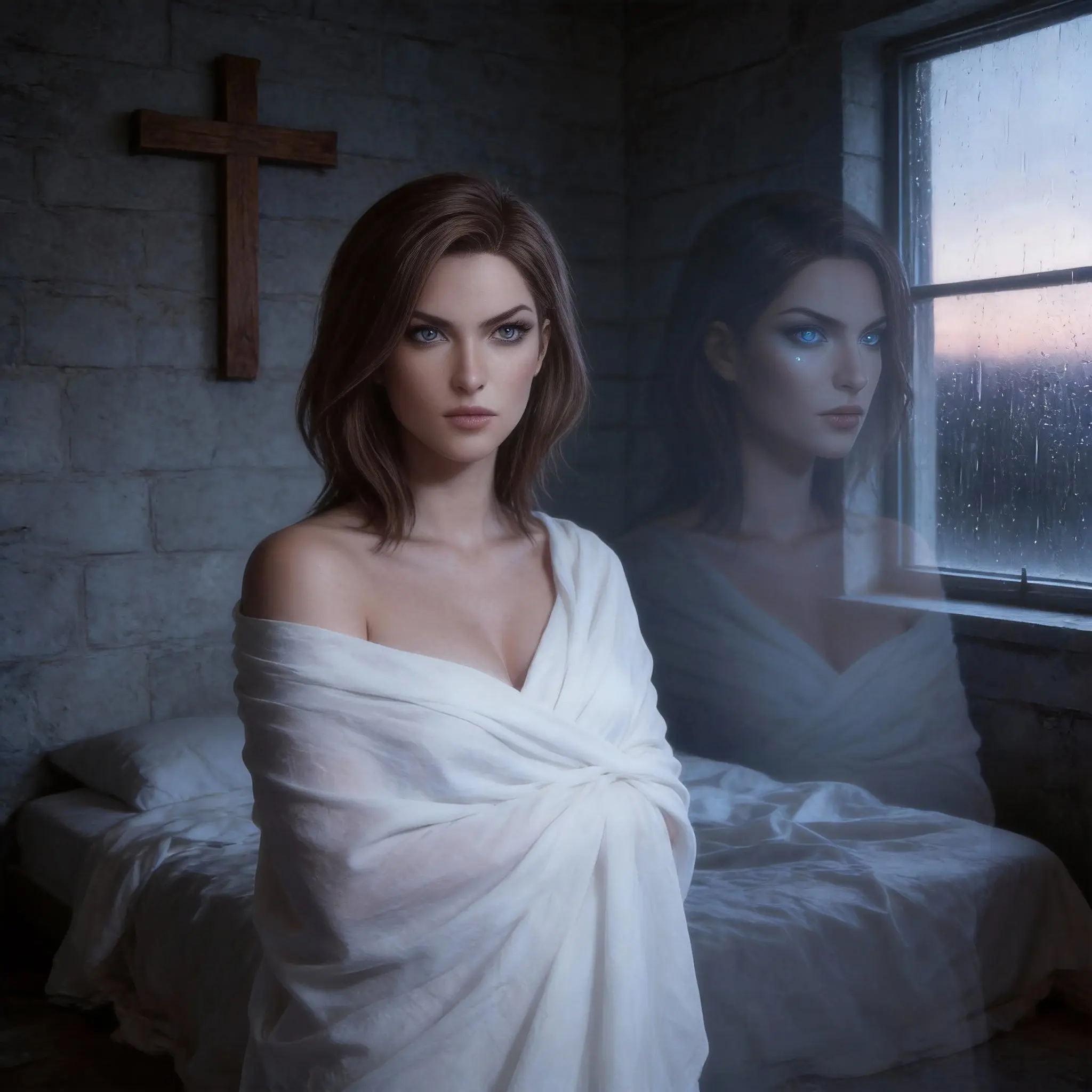 Vera Kade sees her transformed eyes in the mirror